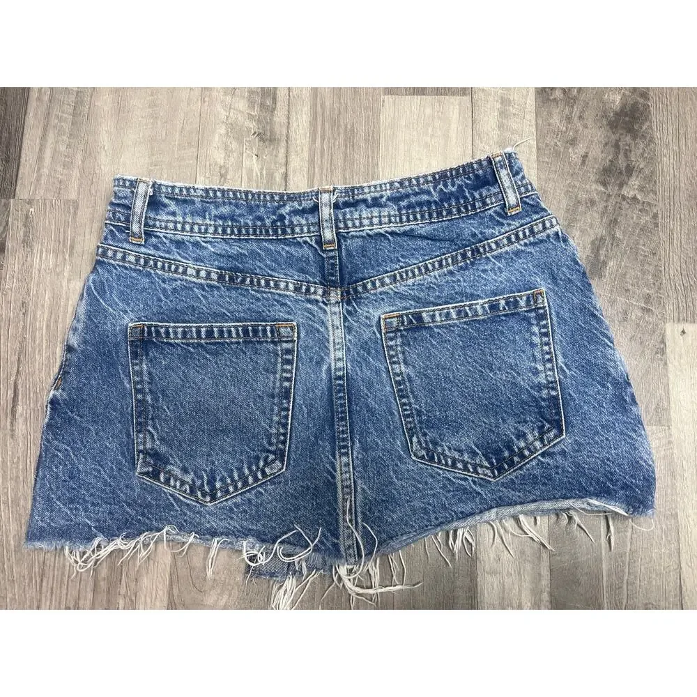 Zara Denim Skort Women’s XS Blue Asymmetrical Wrap Mini Skirt Raw Hem Y2K